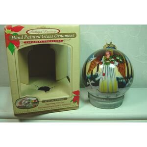 HAND BLOWN GLASS BALL ORNAMENT PAINTED FROM THE INSIDE--ANGEL & DOVES